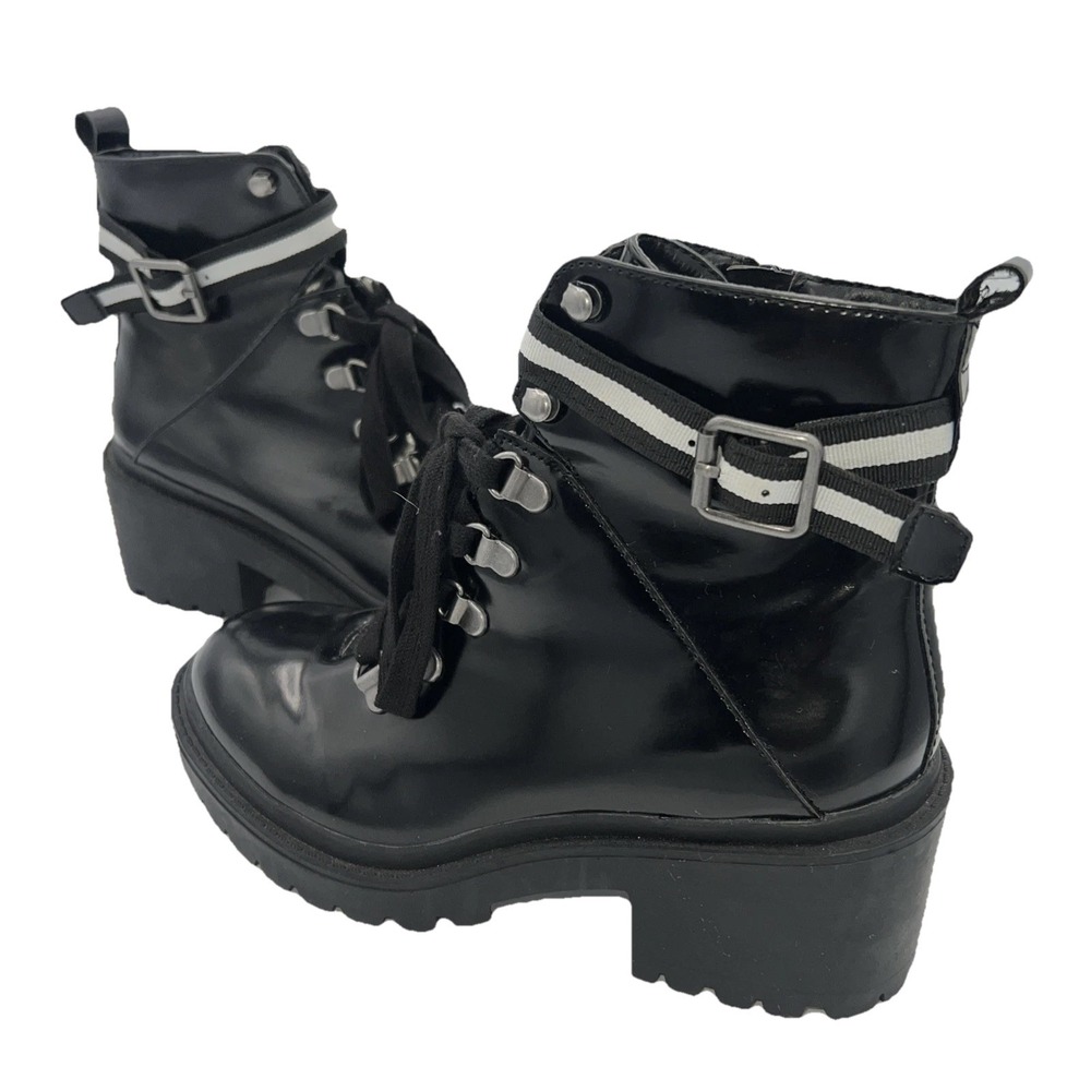 New Women's Jellypop Size 7 Black Patent Gothic Combat Style Boots